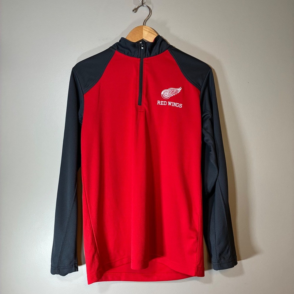 NHL Detroit Red Wings Quarter Zip Pullover Mens Medium Red Grey Performance Top